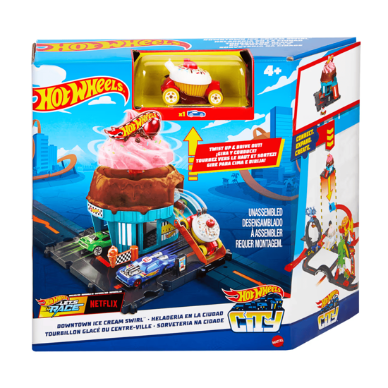 Picture of Hot Wheels City Downtown Ice Cream Swirl Playset From The Series “Let's Race” With 1 Toy Car